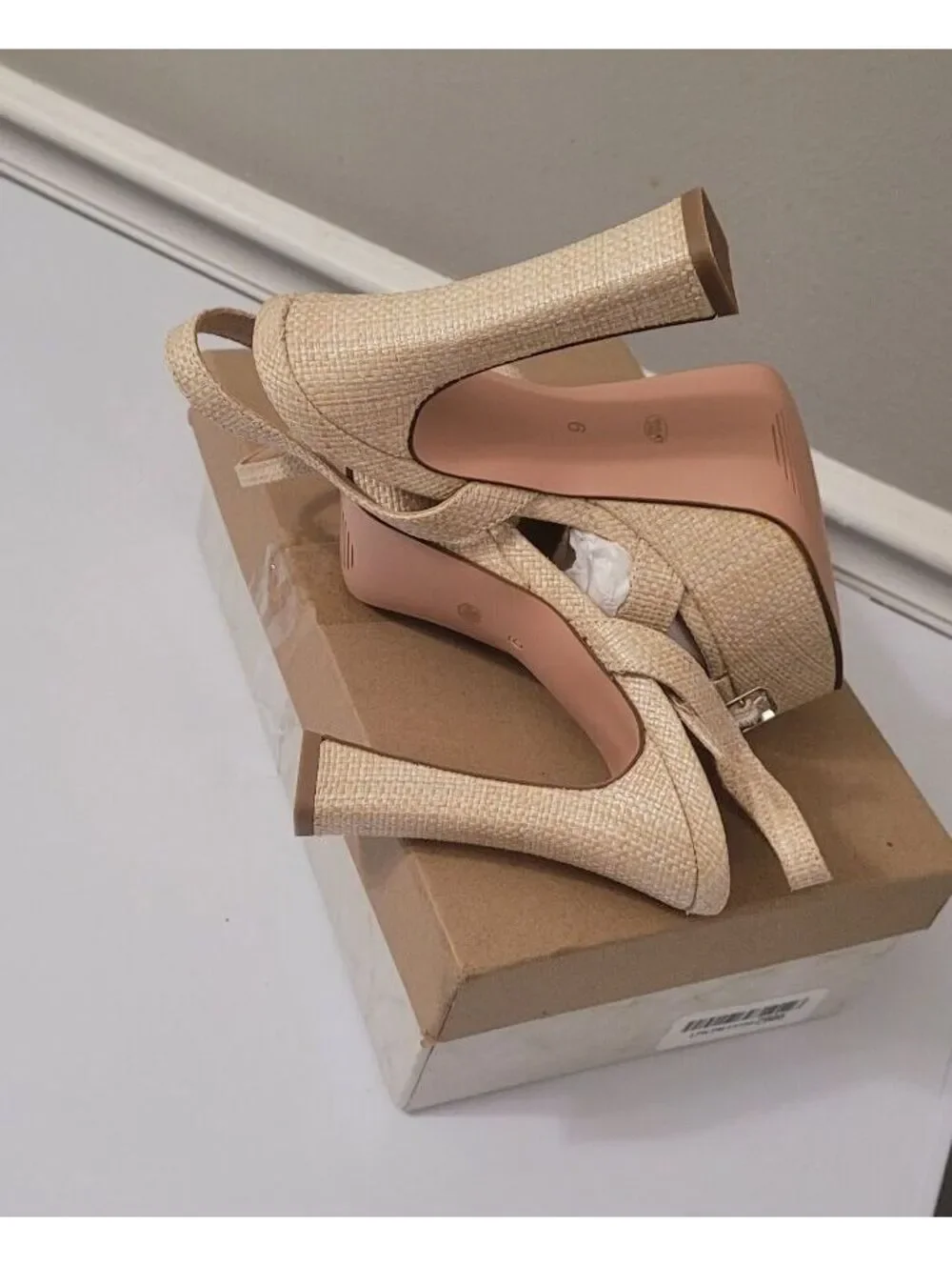 Dumley Women's Raffia Beige Platform Chunky Heel Sandals Fashion Shoes Size 6